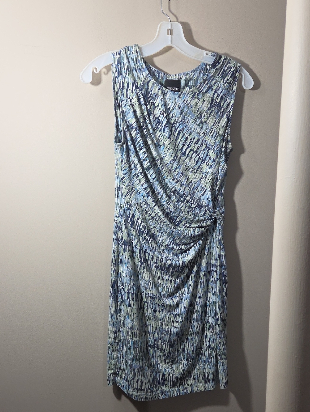 NIC+ZOE Blue and Light Green Patterned Sleeveless Midi Dress